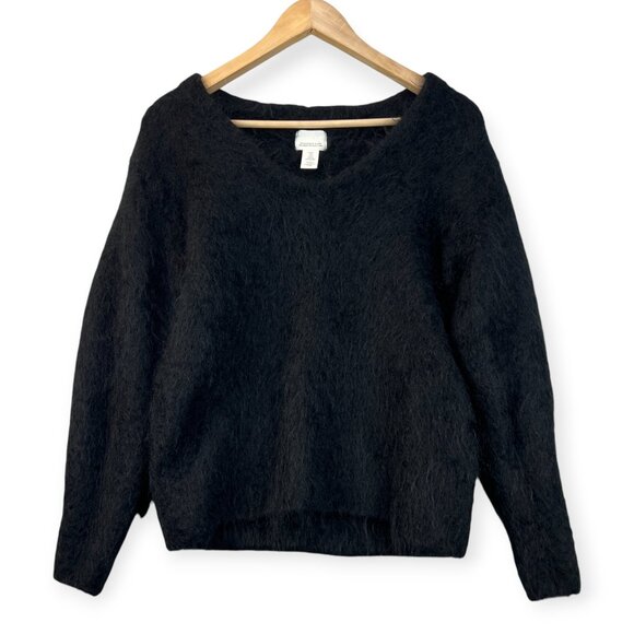 H&M Womens Jumper V Neck Sweater Shaggy Wool Mohair Long Sleeve Black Size Small - Picture 5 of 14